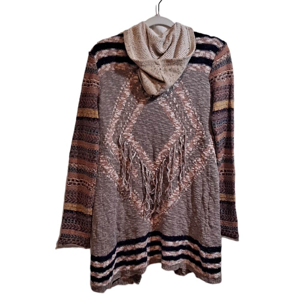 BKE Hooded Fringed Southwest Flyaway CardiganSweaterSz XS